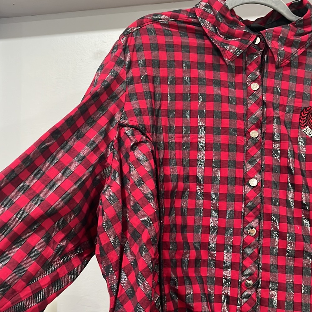 COOGI Metallic Classic Plaid Long Sleeve Shirt, Size 3X